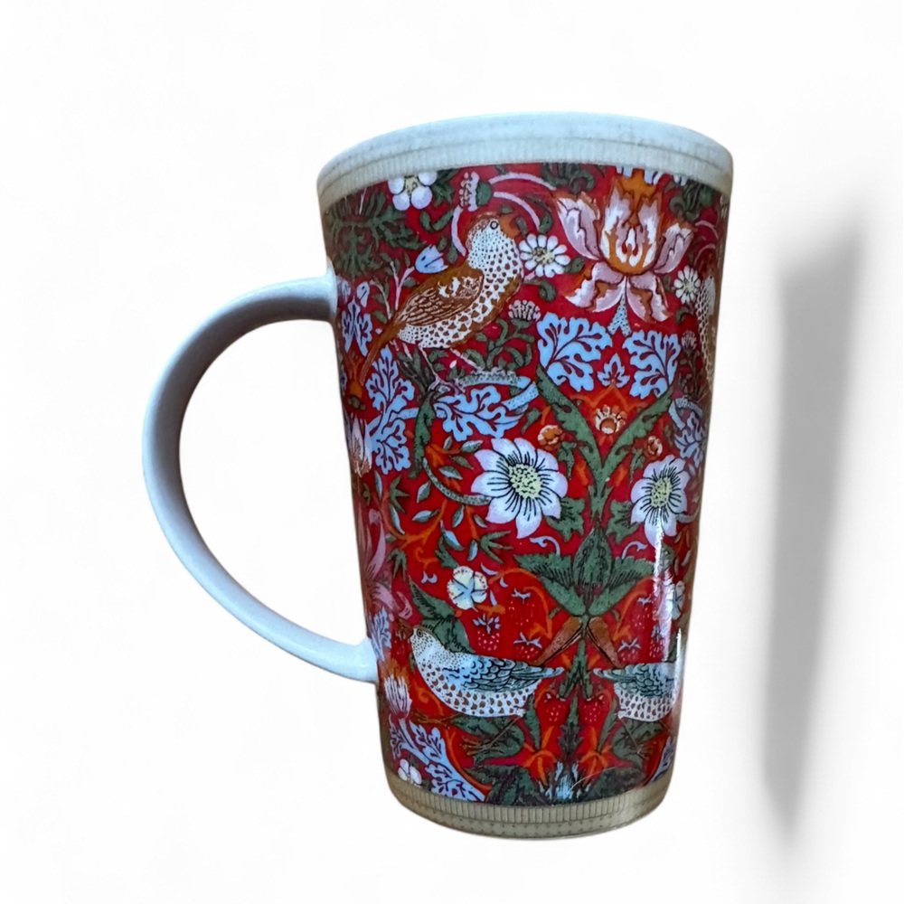 William Morris Floral Red Strawberry Thief Mug